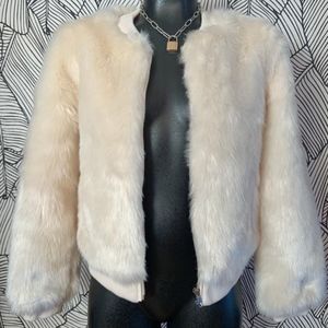 Ivory Faux Fur Bomber Jacket